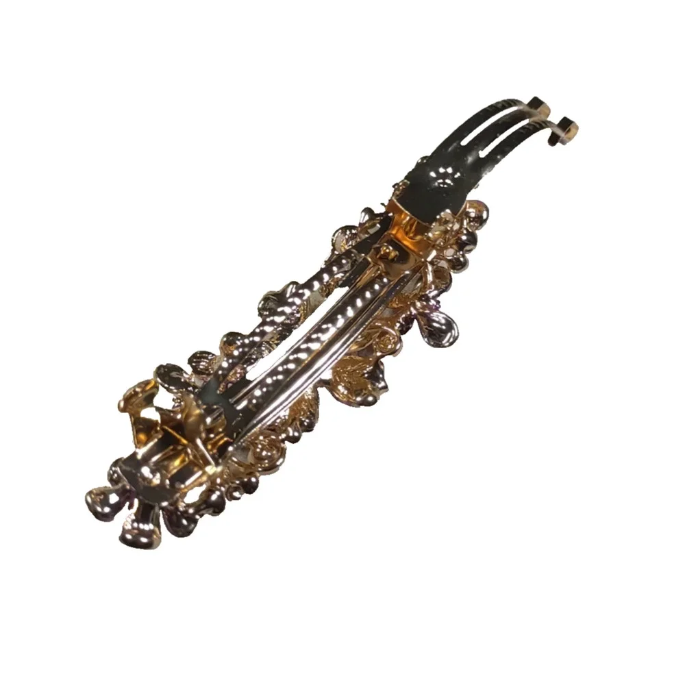 Purple Floral Enamel Metal Hair Barrette Tension Clip Spring Dance Violets